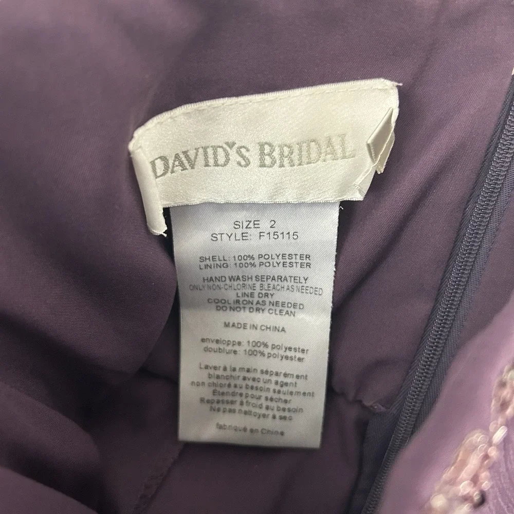 Davids Bridal Dress Womens 2 Purple Lapis Strapless A Line Knee‎ Length